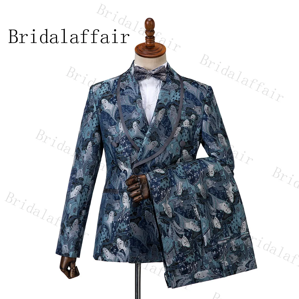 Bridalaffair темно-синий мужской костюм осенние банкетные серии красота рисунок узоры жених мужские свадебные костюмы мужские вечерние костюмы