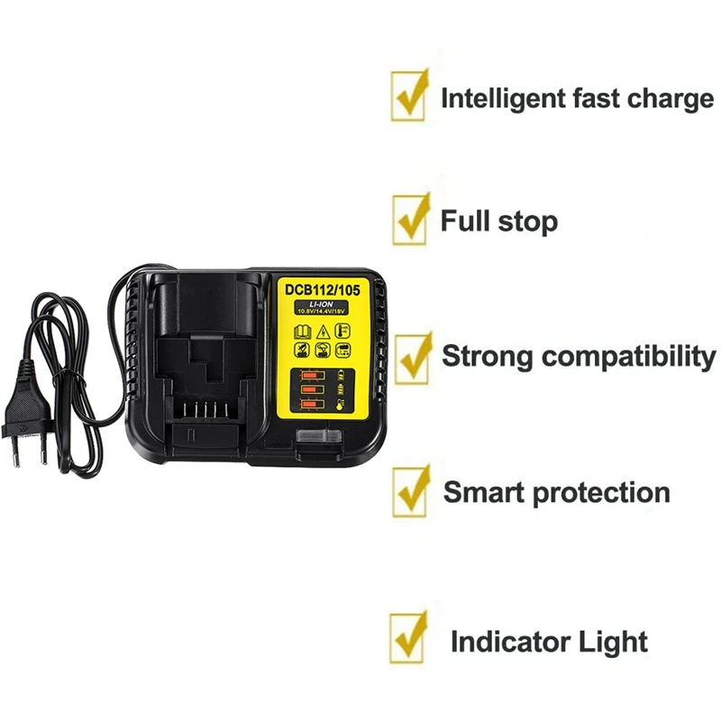 Dcb105/Dcb112 литий Батарея Зарядное устройство для Dewalt 12V 14 4 V 18V 20V Dcb120 Dcb140 Dcb182 Dcb183 Dcb200