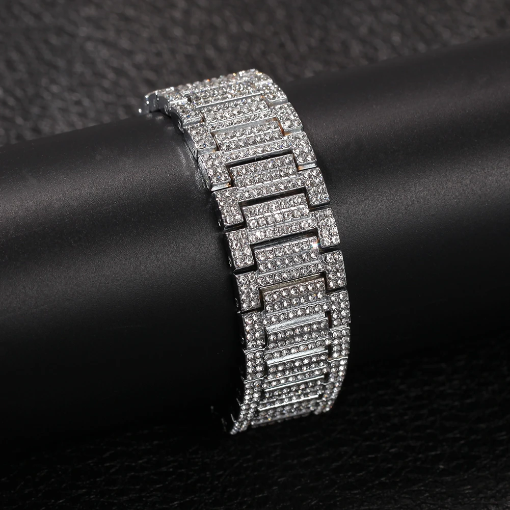 Хип хоп Золото Тон Для мужчин s Bling часы с браслетом покрытые Высокое качество