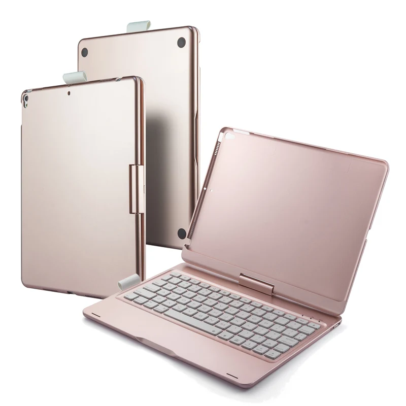 [NEW] Flip Folio Plastic Wireless Bluetooth Keyboard for iPad pro 10.5(Air 3), 360 Rotating+ 7 Colors Backlight - Color: Gold