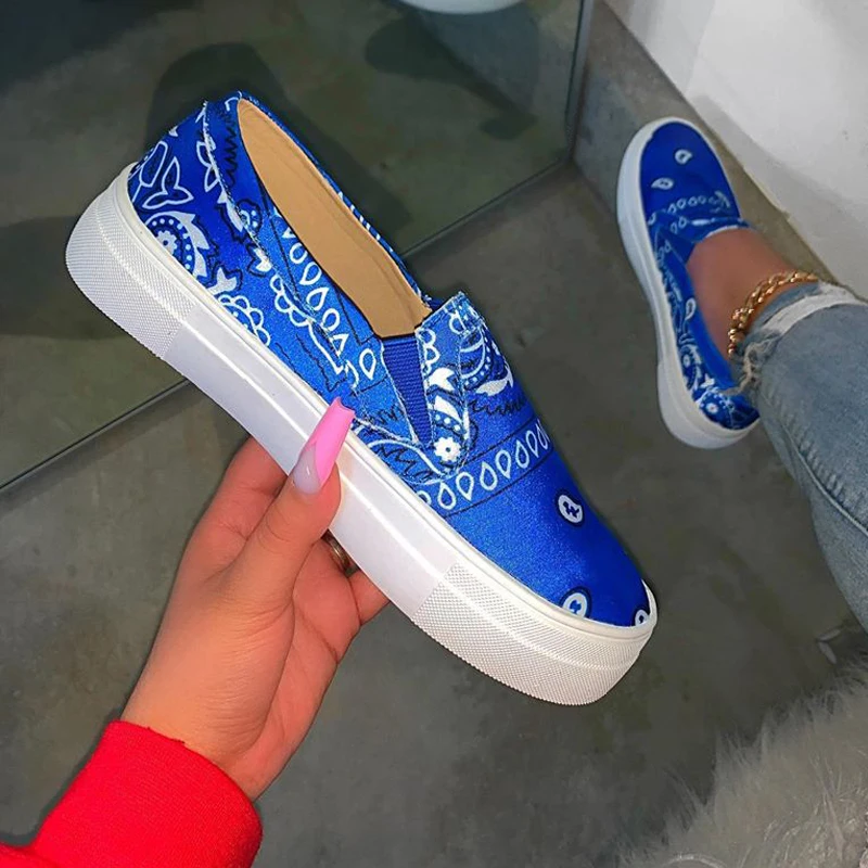 

2020 Women Flat Loafers Print Leather Vulcanized Shoes Summer Spring Women Casual Shoes Round Toe Woman Girls Shoes