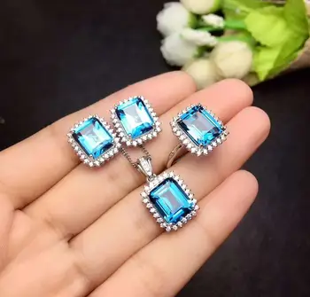 

Real Natural Topaz jewelry set Natural Real Topaz 925 sterling silver 1pc pendant,1pc ring,2pcs Earring
