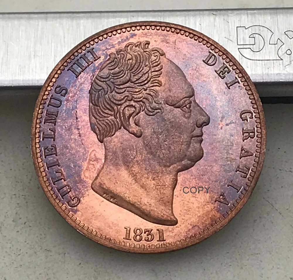 Gran Bretagna 1831 William Iv Del Regno Unito Regno Unito 1/2 Penny 99% Rosso Rame Copia Coin