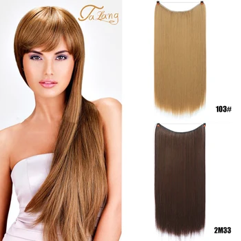 

TALANG synthetic fishing line hair extension portable long straight hair clip brown red black 24 inch natural wig for women