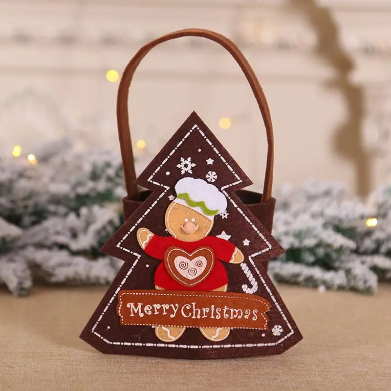 Christmas Candy Bag Portable Handmade Felt Cloth Small Tote Kids Baskets Gift