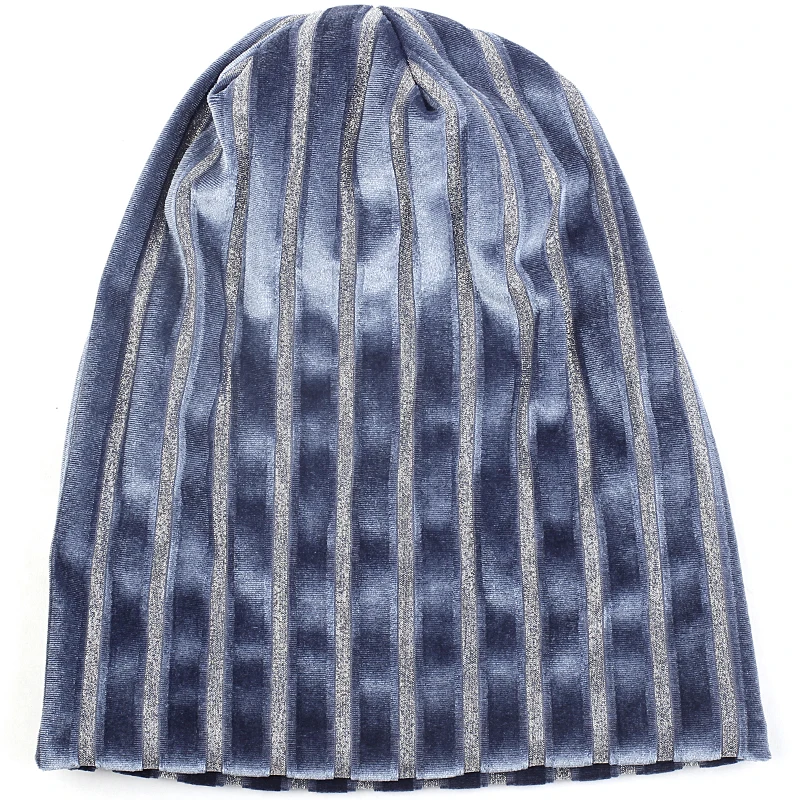 gray Модная Женская Полосатая стильная мягкая мешковатая шапка Skullies, шапка для взрослых, Осень-зима, теплая шапка бини, шапка с черепом для девушек - Цвет: gray