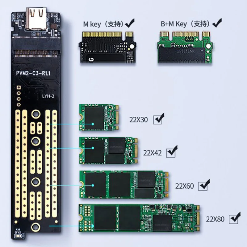 NVME M.2 чехол для внешнего SSD твердотельный накопитель поддерживает протокол ускорения UASP и инструкции по обрезке 10 Гбит/с высокоскоростной