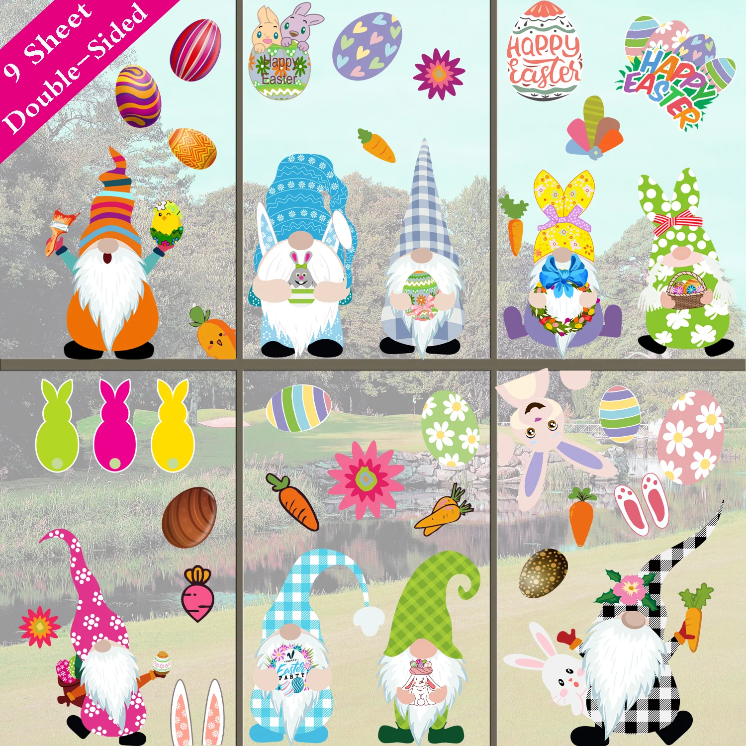 Happy Easter Bunny Egg Adesivo Elettrostatico Finestra Vetro Senza Colla Adesivo Frigorifero Decorazione Della Casa Centro Commerciale Adesivi Murali 