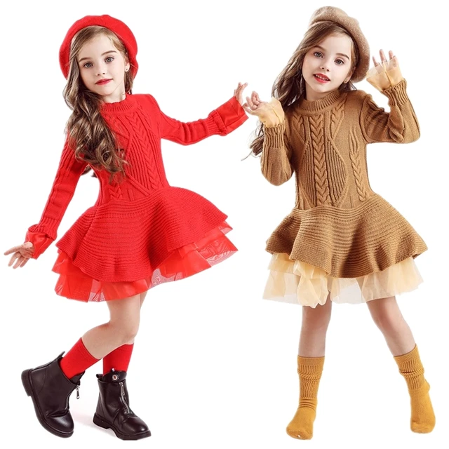 Knitted Long Sleeve Winter Dress for Girls 3 5 8 Years Children Christmas Clothes Kids Dresses For Girls New Year Party Costume 1