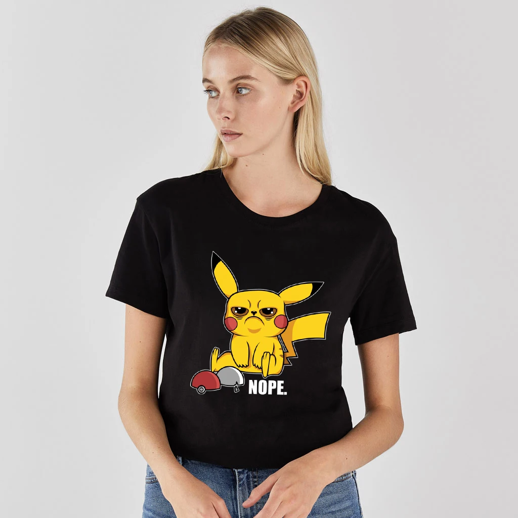 NO COFFEE NO WORKEE рубашки pikachu Pokemon Женская футболка Летняя футболка с рисунком Пикачу питьевой кофе футболки с коротким рукавом топы - Цвет: Anime Pika tees 5