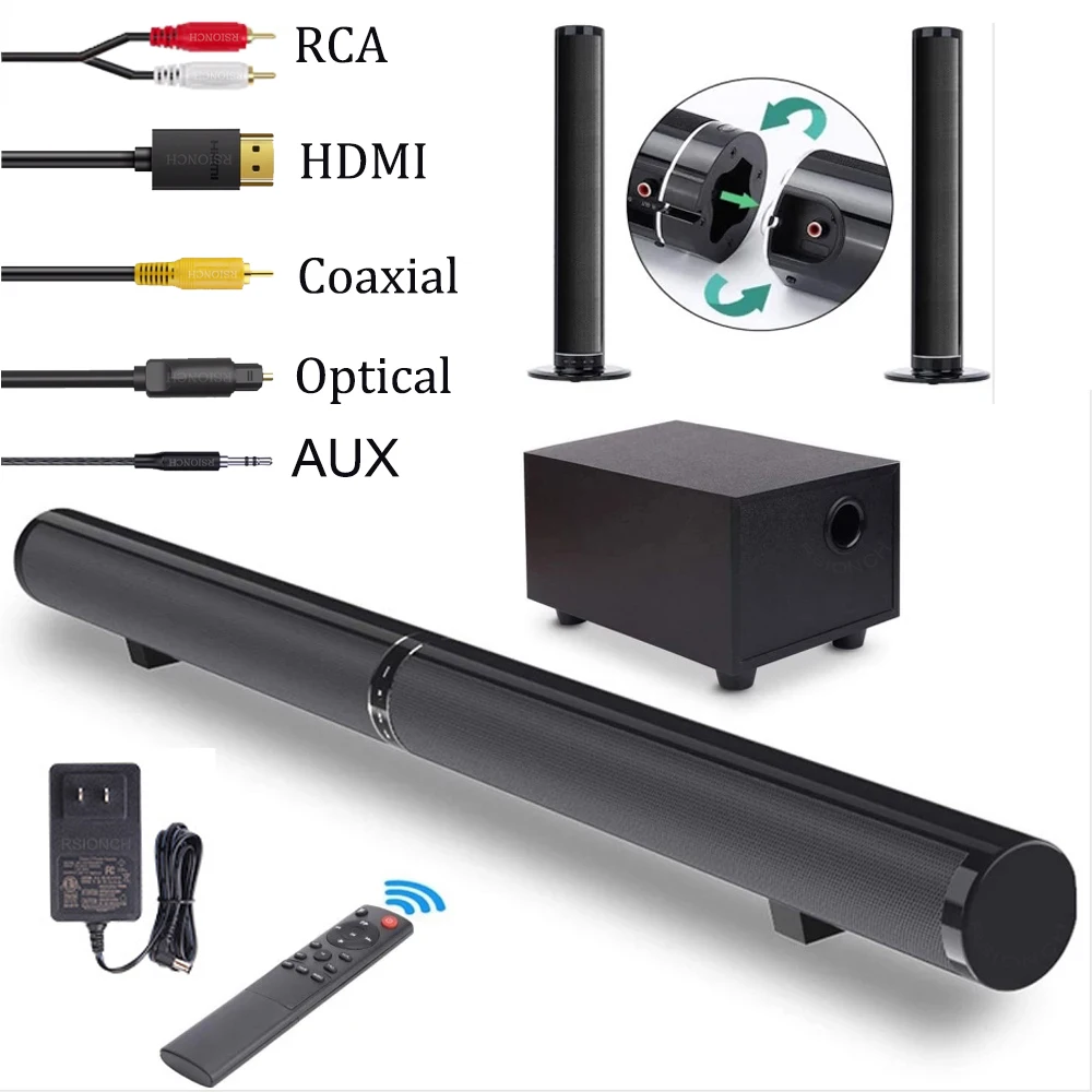 TV Soundbar Bluetooth Speaker Detachable Sound Bar with 4 Inches Bass Subwoofer Music Box for Home Theater Support AUX OPT RCA |