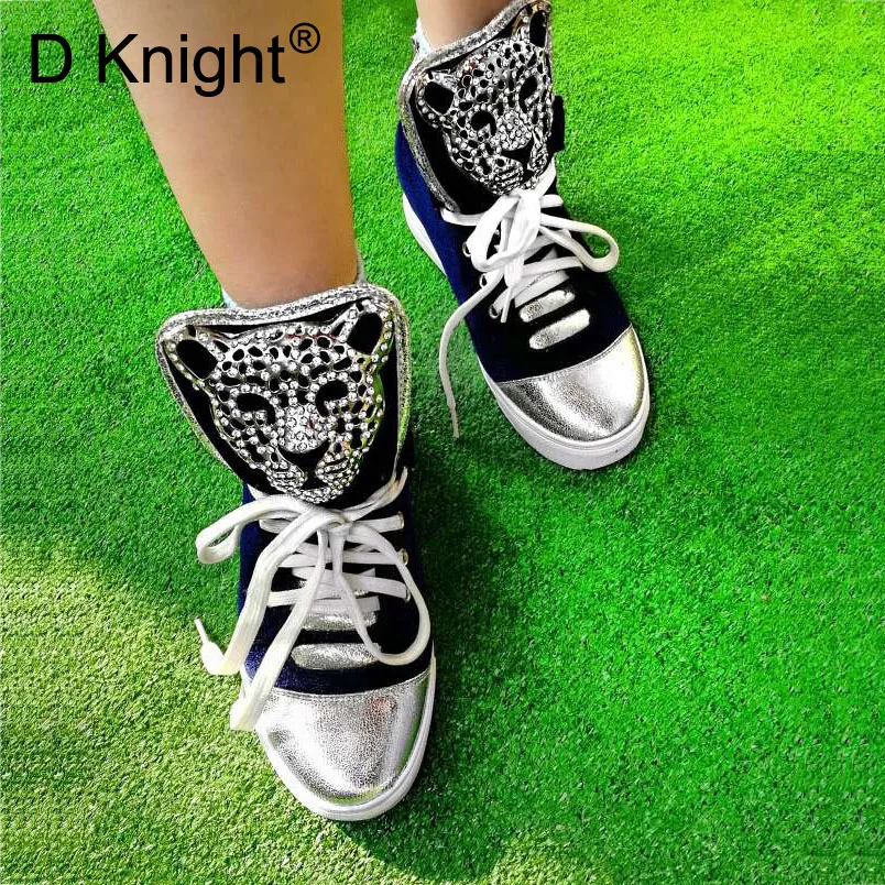 Женские кроссовки с Леопард кристаллами на шнуровке Chaussures Femme Buty Damskie Модные