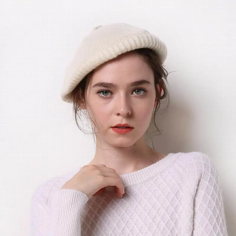 

Bogeda New Pure Cashmere Hat Women White Beret Beanies Winter Warm Cap Natural Fabric Soft Warm Hats Girl Gift Free Shipping