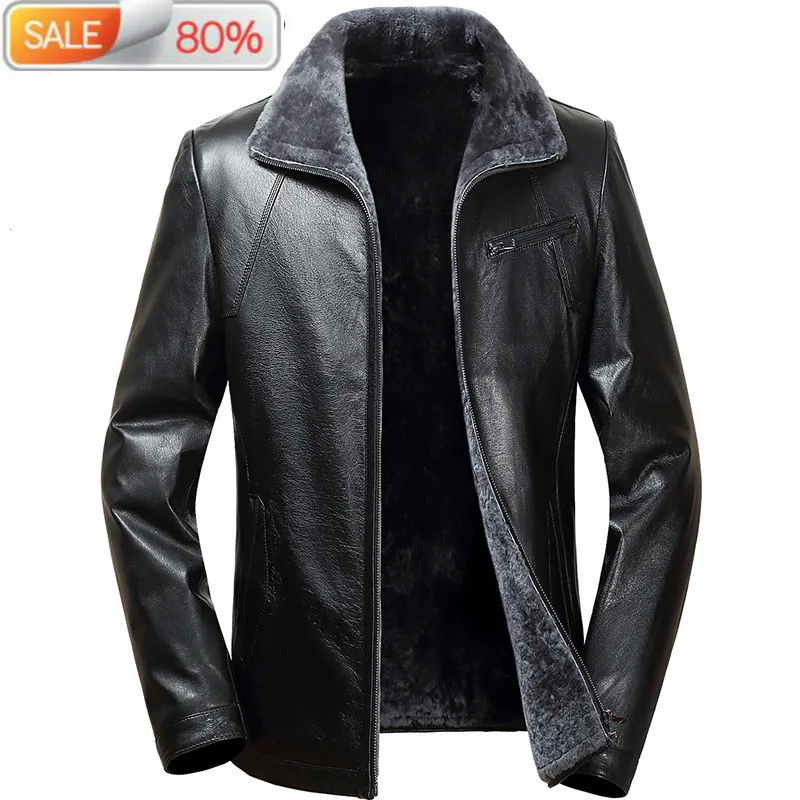 

Genuine Leather Jacket Men Winter Real Fur Shearling Jackets 100% Sheepskin Coat Veste Cuir Homme KS-15AA B23A51