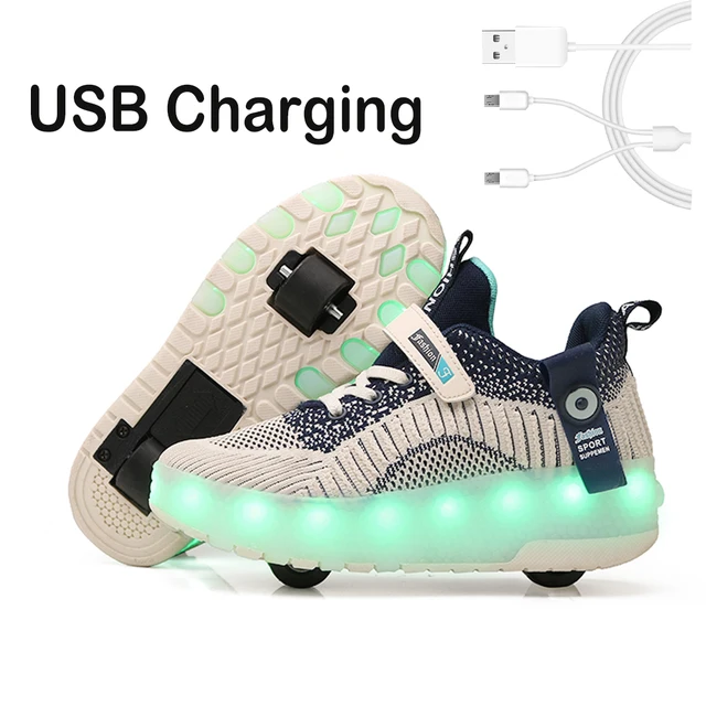 US $29.23 28-40 USB Charging Luminous Shoes Sneakers With Two Wheels Led Light Sports Roller Skate for Childr