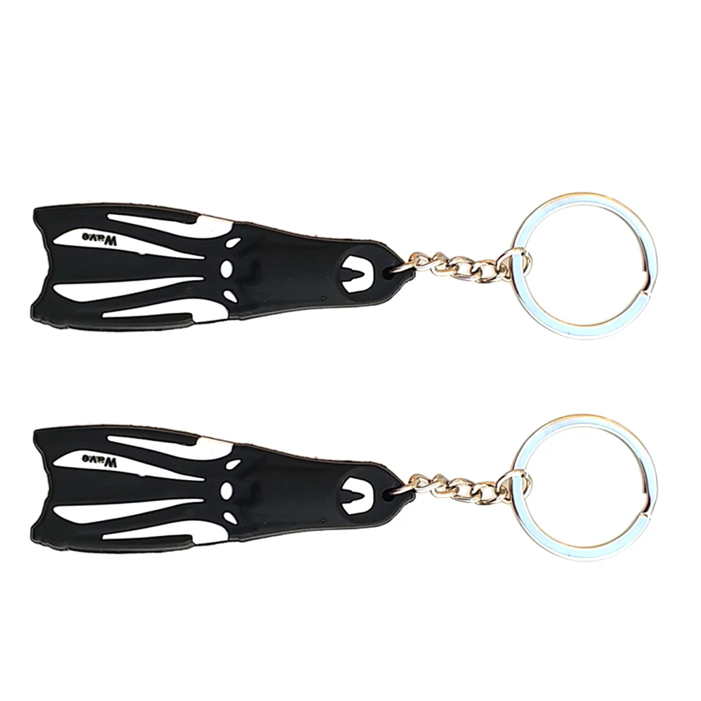 2Pcs Swimming Fin Shaped Keychain Keyring for Car Keys, Key Ring for Handbag Tote Bag Wallet Pendant - Black & White