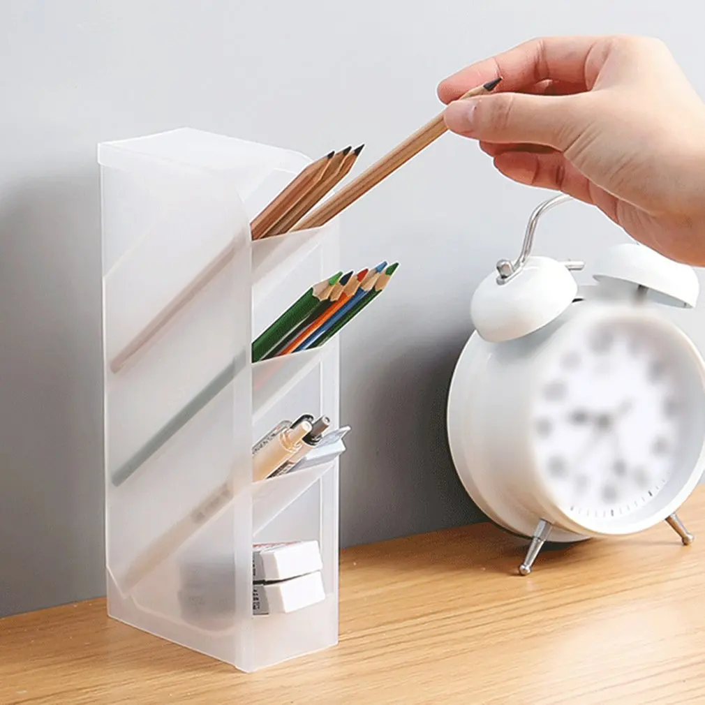 

Cosmetic Makeup Brush Lipstick Storage Tube Four Compartment Inclined Pen Holder Stationery Storage Multifunctional Simple