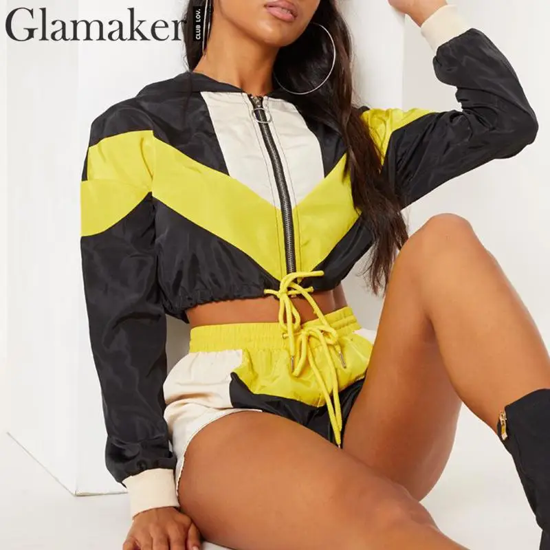 Женский костюм двойка Glamaker Осенний короткий Свитшот контрастных цветов на