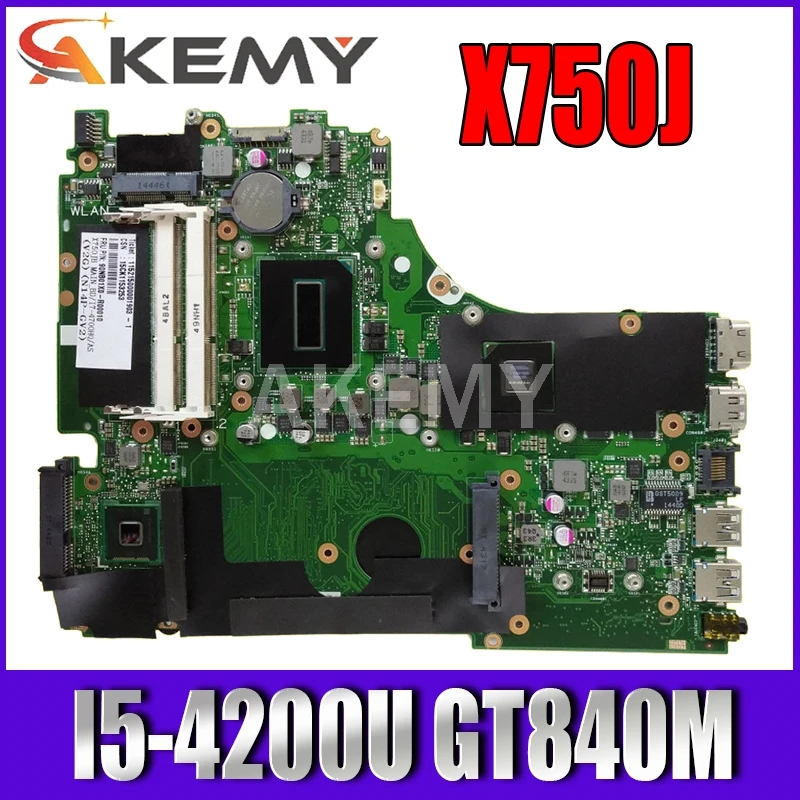 Akemy X750JN GT840M/2GB I5-4200U Motherboard For Asus X750J k750J A750J X750JN Notebook notebook motherboard mainboard