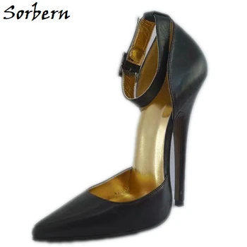 

Sorbern Mature Ankle Strap Women Pumps Pointy Toes Two Piece Genuine Leather Stilettos High Heel Shoe Office Dress Shoes Women