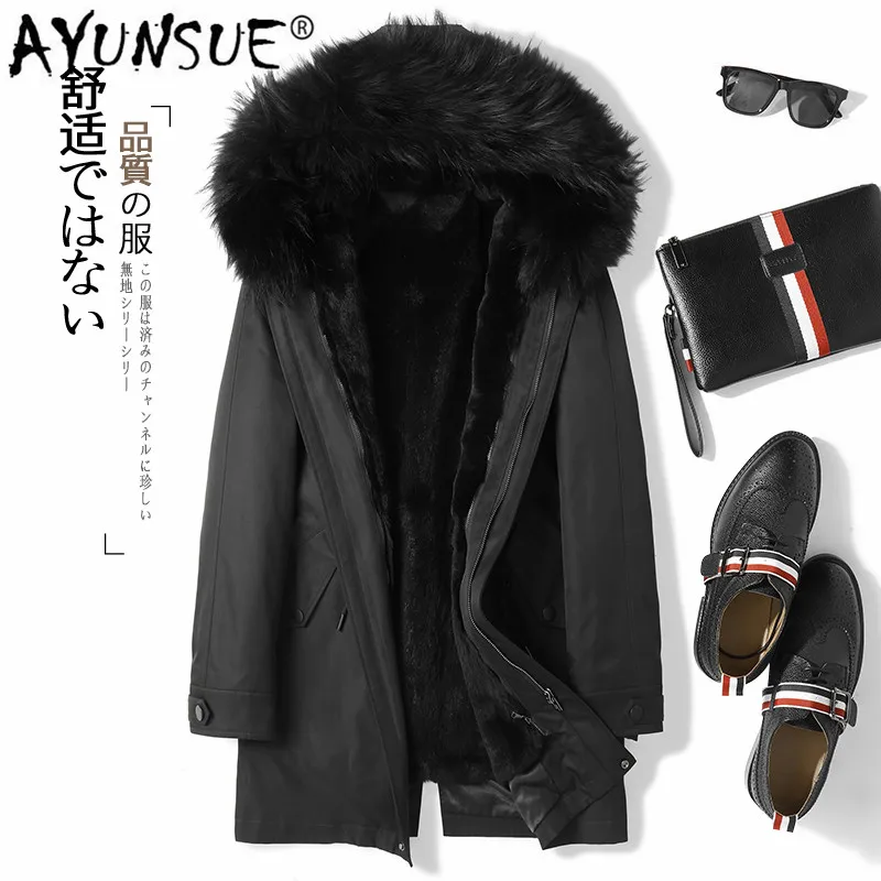 

AYUNSUE Winter Jacket Men Parka Real Fur Coat Rabbit Fur Liner Thick Luxury Coat Men Raccoon Fur Collar Hooded Parkas D09A9721