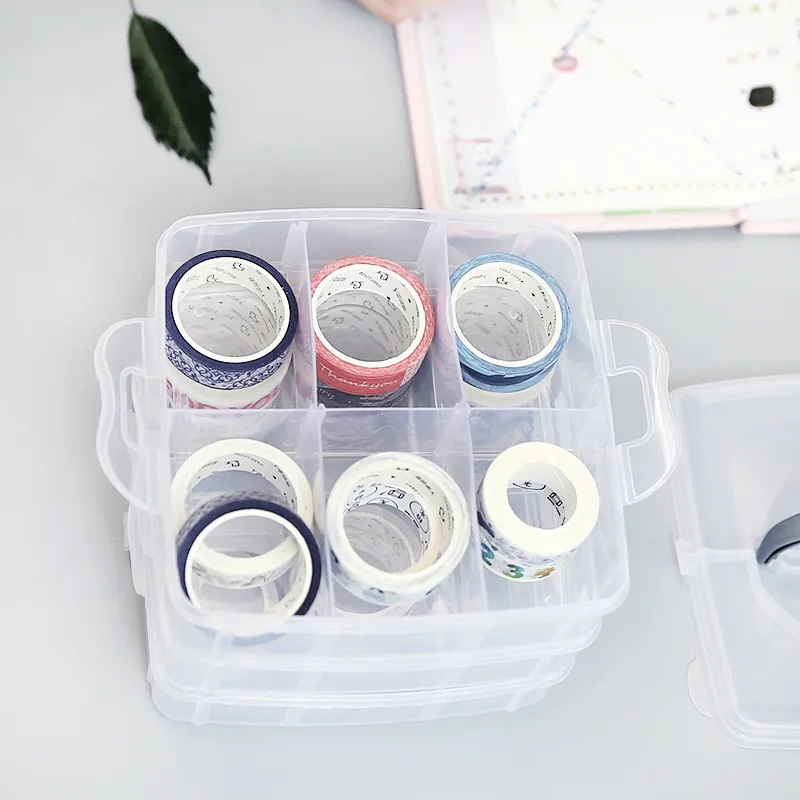 Three-layer Storage Box Transparent Storage Box For Tape Washi Tape Sticker Sundries Pens Diary Stationery