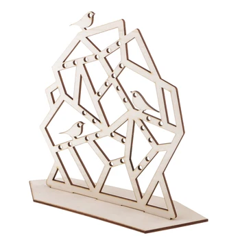 

Natural Wood Birds Geometric Jewelry Display Stand Organizer Holder