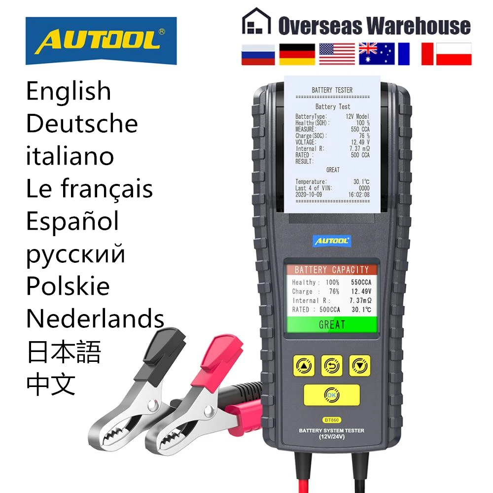 Автомобильный аккумулятор AUTOOL BT860 12 В 24 3 2 дюйма цветной экран | Автомобили и