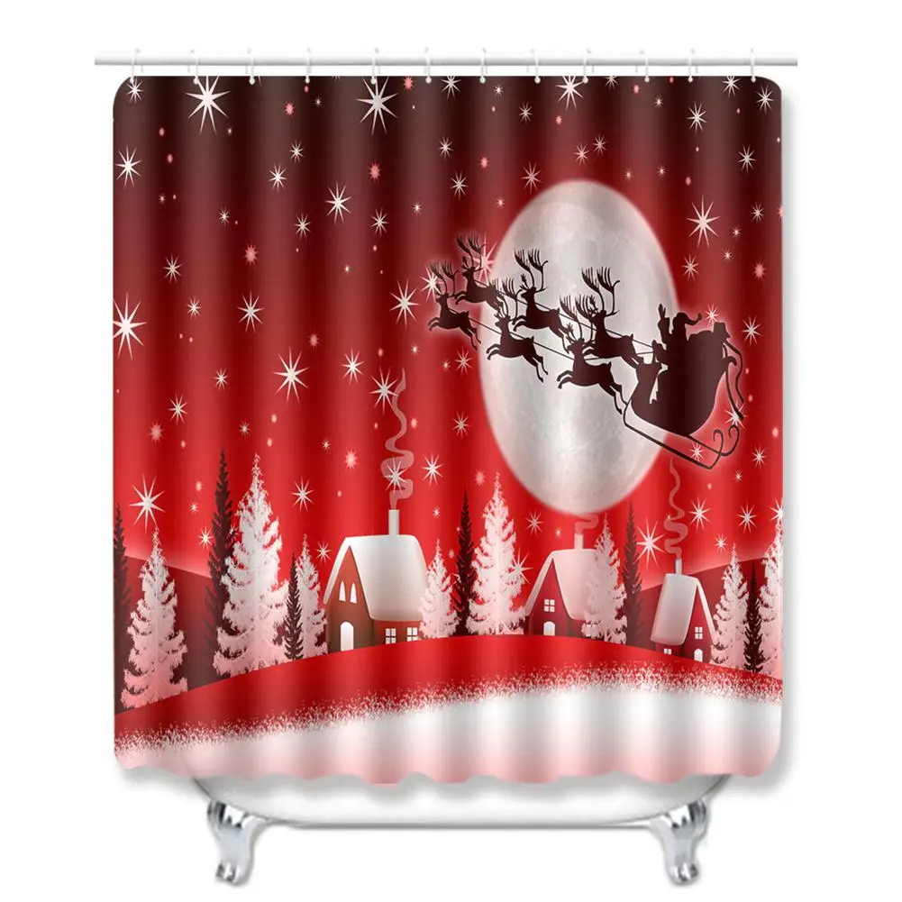 Merry Christmas набор для ванной Снеговик колокольчик Санты лося узор водонепроницаемый Душ шторы Туалет крышка Коврик Нескользящие ковры