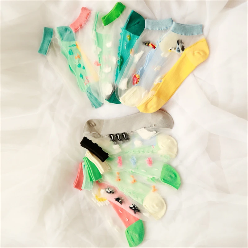 Women Ladies Socks Personality Ocean Series Sheer Mesh Glass Silk Socks Ultrathin Transparent Crystal Lace Summer Ankle Sock