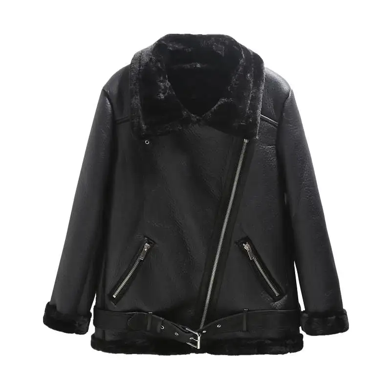 black BF Стильная утепленная куртка из искусственной кожи для женщин Chaqueta Mujer зимнее пальто женская черная теплая мотоциклетная куртка женская верхняя одежда C5155 - Цвет: black