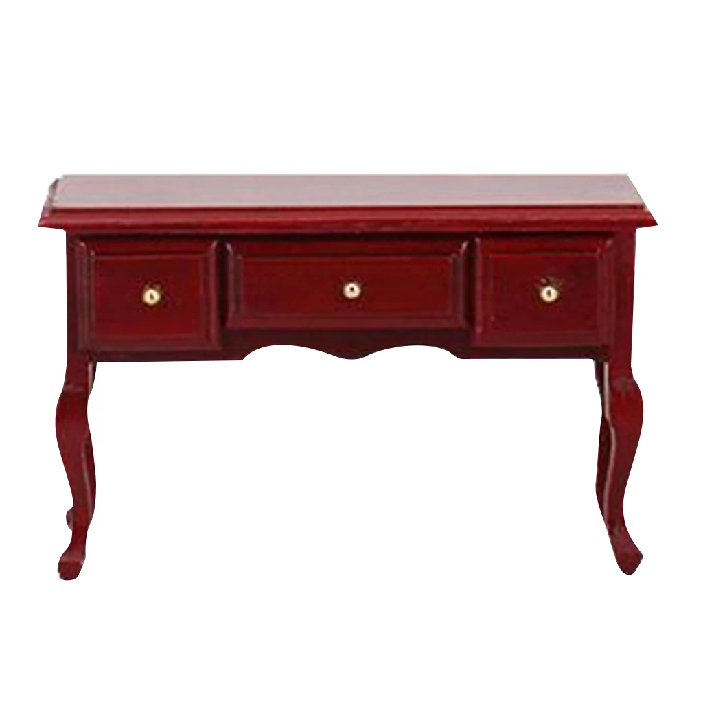 1/12 Dollhouse Miniature Table Chair Cabinet Wooden Furniture Set (Wood Color)