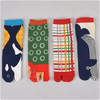 

1 Pair Unisex Sandal Short Socks Ladies Cotton Multi-Color Samurai Split Toe Socks Kimono Flip Flop Carp Pattern XLZ9473