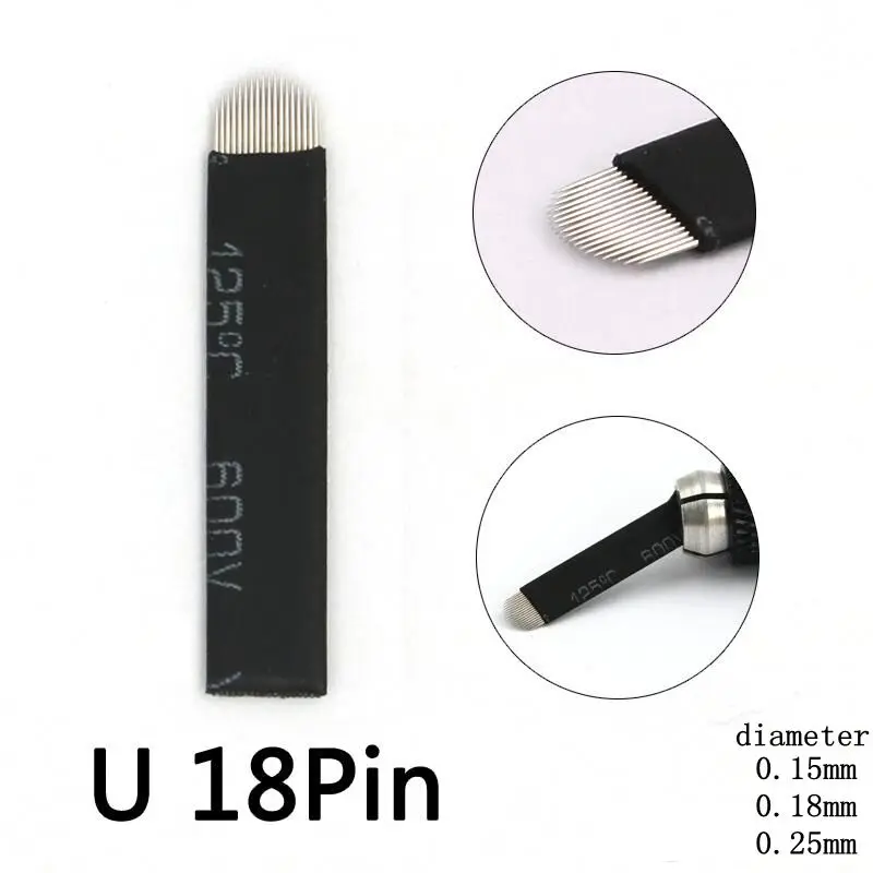 Agujas dermografo para tatuaje, 0,15/0,18mm, 18U, hojas para tatuaje, pluma manual de microblading, 50 Uds.