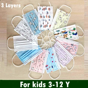 

50 Pcs Kids Child Disposable Melt-blown Mouth Mask Cartoon 3 Layer Breathable Children Non Woven Face Cover 3-12 Years