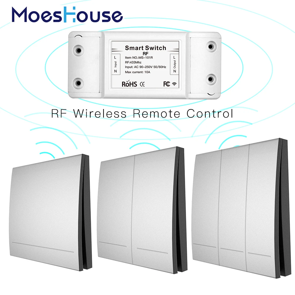 433 МГц беспроводной смарт-переключатель Радиочастотный пульт дистанционного управления приемник кнопка управления Лер настенный