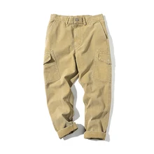 Хаки мужские винтажные рабочие брюки прямые Зеленые Серые Карго карманы