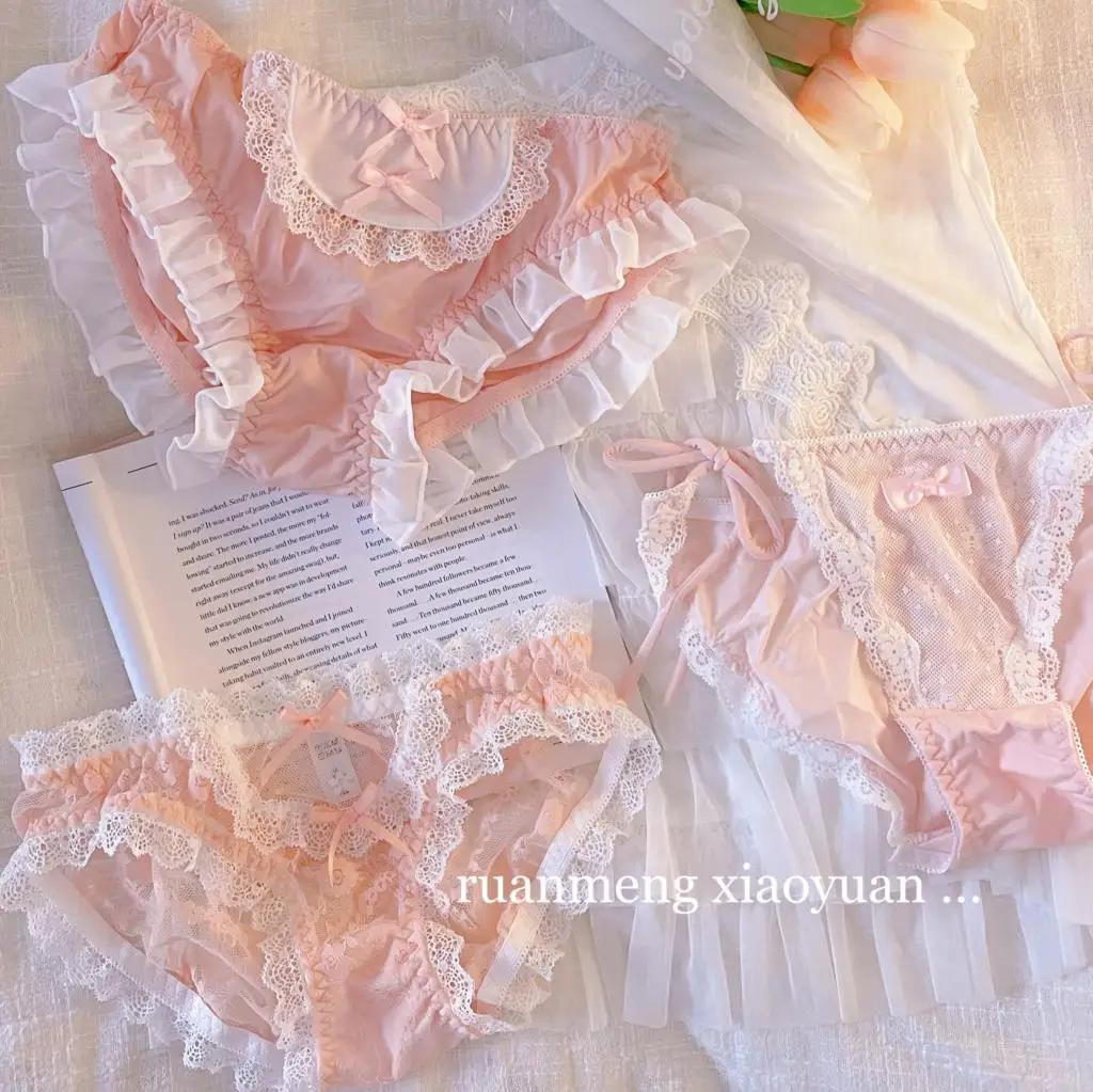 Нижнее белье JK Maid розовое сексуальное кружевное молочное шелковое с бантом