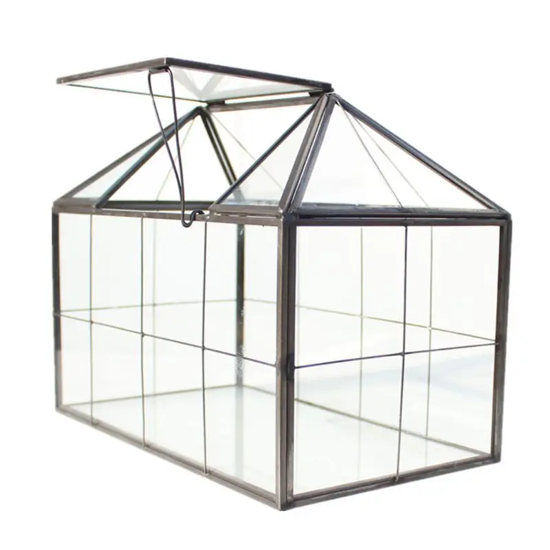 

Glass Terrarium Jewelry Box Clear Glass Box Geometrical Box House Shape Close Glass Geometric Terrarium Tabletop Succulent Plan