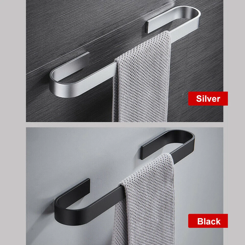 Towel Holder Bathroom Towels Rack Hanger Black Silver Alloy Wall Hanging Bar Organizer Kitchen Storage Shelf | Дом и сад