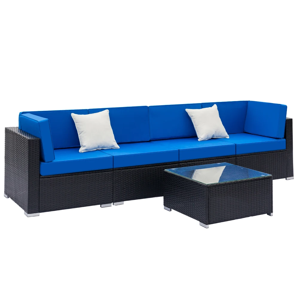 

Patio Furniture Fully Equipped Weaving Rattan Sofa Set with 2pcs Corner Sofas & 2pcs Single Sofas & 1 pcs Coffee Table Black
