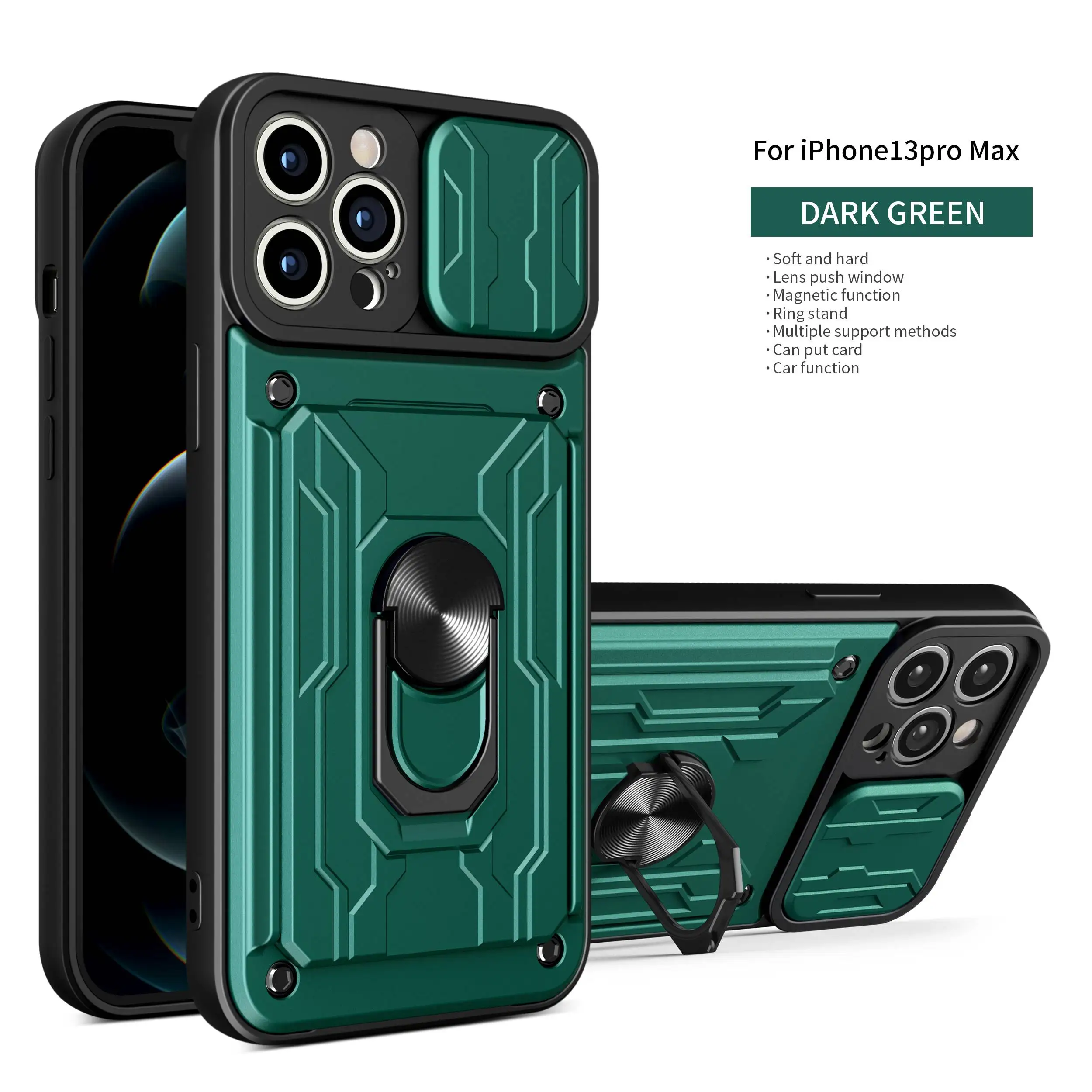 apple 13 pro case Hybrid Heavy Duty Armor Case with Card Pocket for iPhone 13 Pro Max 12 11 Pro XR 7 8 Plus SE2020 Magnetic Phone Car Holder Cover apple 13 pro case