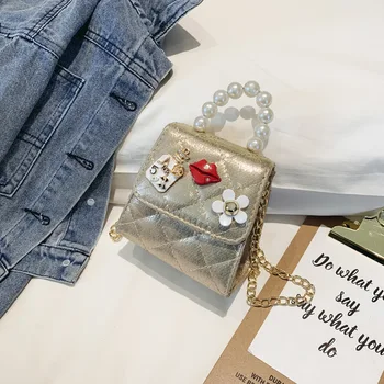 

PU leather pearl women flower coin purse kids chain wallet children small pouch money bag bolsa carteira feminina for baby girls