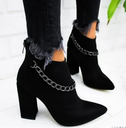 Vertvie/Женская обувь; женские ботинки; замшевые ботинки; женские ботинки; толстые женские ботинки; женские ботильоны; размер XL - Цвет: Black B