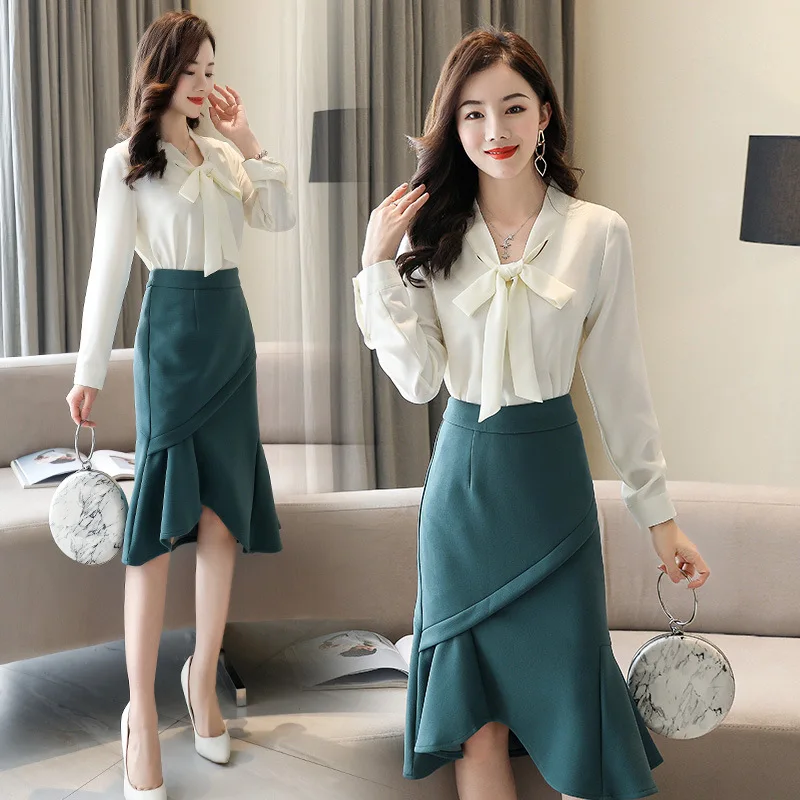 

Dress Outfit Women's Fashion 2020 Spring And Autumn New Style Solid Color of LED Shirt Graceful Fashionable Elegant Fishtail Ski