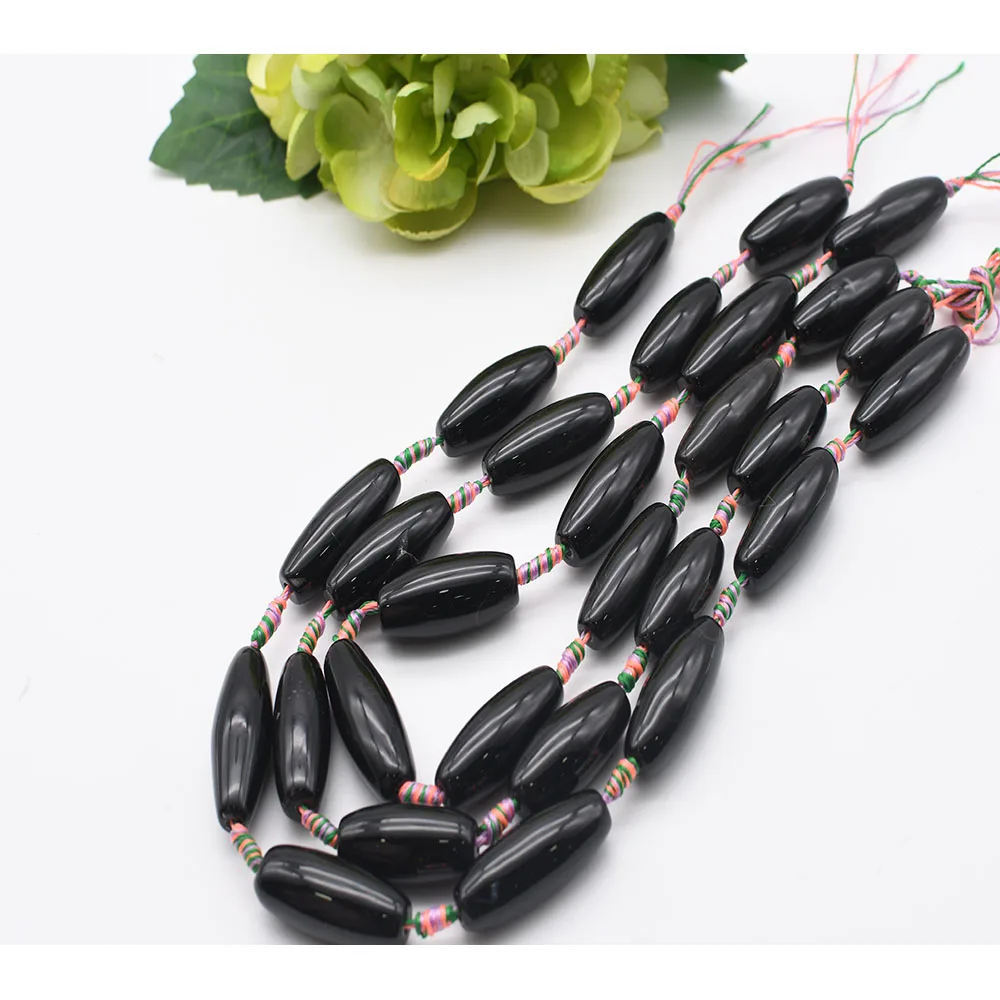 

1 strand/lot 36x13mm Natural Smooth Black cylindrical Agate stone beads For DIY Bracelet Necklace Jewelry Making Strand 15"