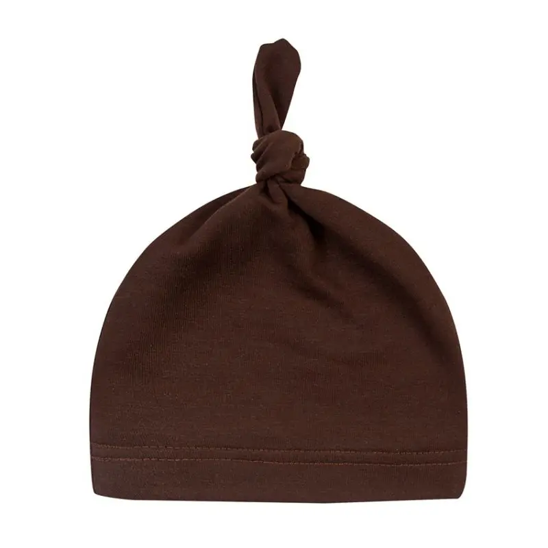 Осенняя хлопковая шапка для новорожденных мальчиков и девочек, милый мультяшный медведь, однотонный цвет, удобный высококачественный головной убор для сна, шапка - Цвет: Brown
