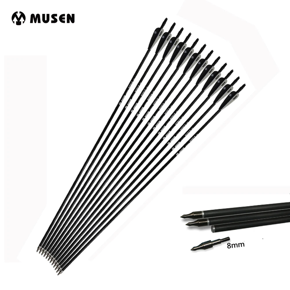 Billige 28 30 32 zoll Mixed Carbon Pfeil Wirbelsäule 500 Schwarz und Weiß Feder 6 12 24 pcs für Recurve Verbindung Bogen Bogenschießen Jagd