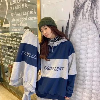 

Hoodies For Women Korean Style Fake Two Piece Loose Thin For Autumn Winter Harajuku Style 2020 New Hot Sale Free Shipping