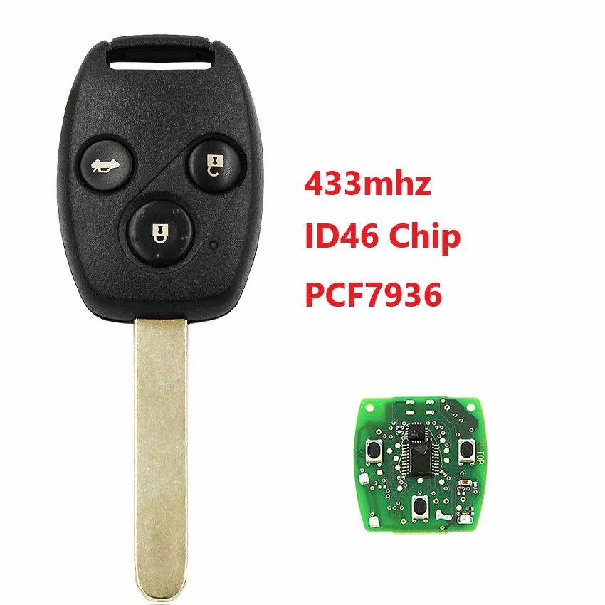 3-кнопочный дистанционный ключ 433 МГц с чипом ID46/PCF7936 для Honda Cr-V Civic vision Ridgeline 2003 2008